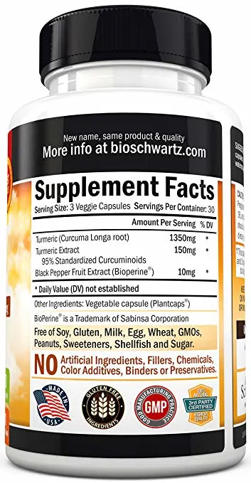 Turmeric Curcumin with Bioperine Black Pepper and Ginger- 120 Vegetarian Capsules for Advanced Absorption