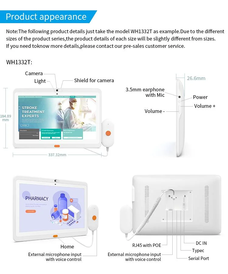 White Color Medical Health Tablet Healthcare Products Wall Mount Rk3288 Android 10.0